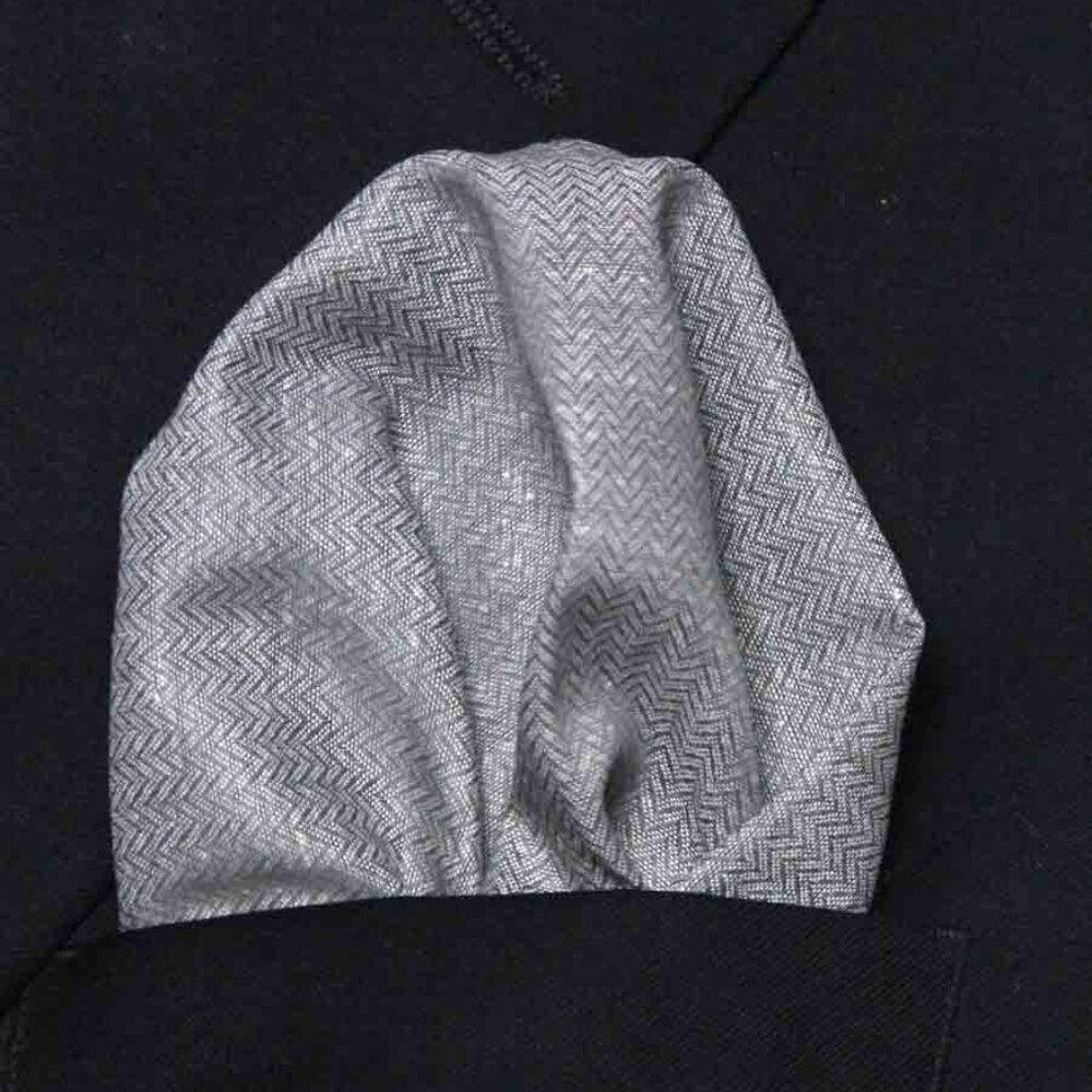 Gascoigne Cotton Pocket Square Gray Herringbone Large Men's